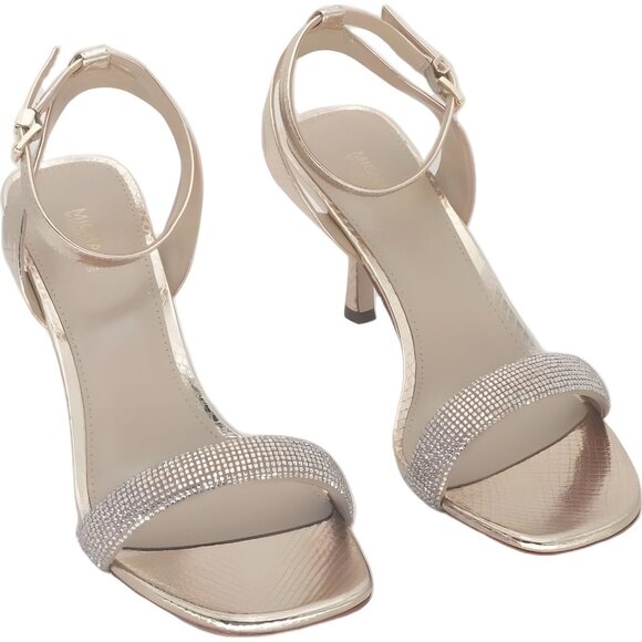 Michael Kors Carrie Rhinestoned Leather Sandals Gold 8M - Picture 1 of 6